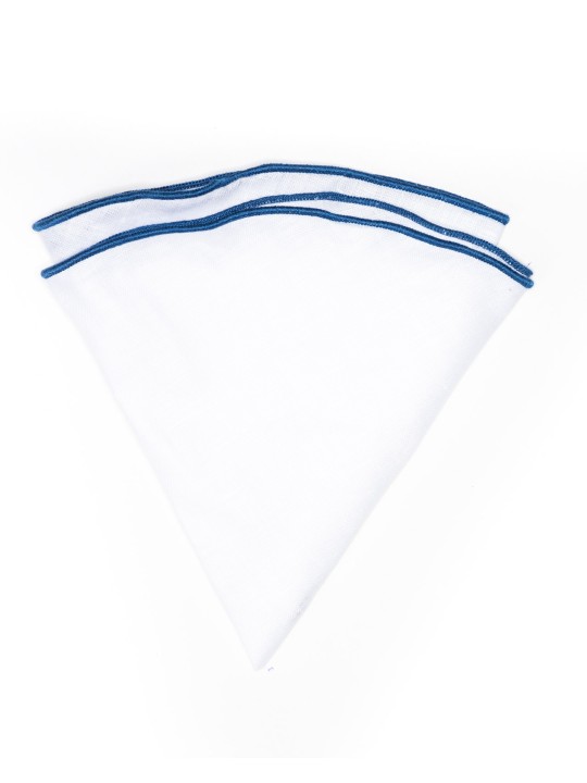White Linen/French Blue Trim Linen Pocket Circle